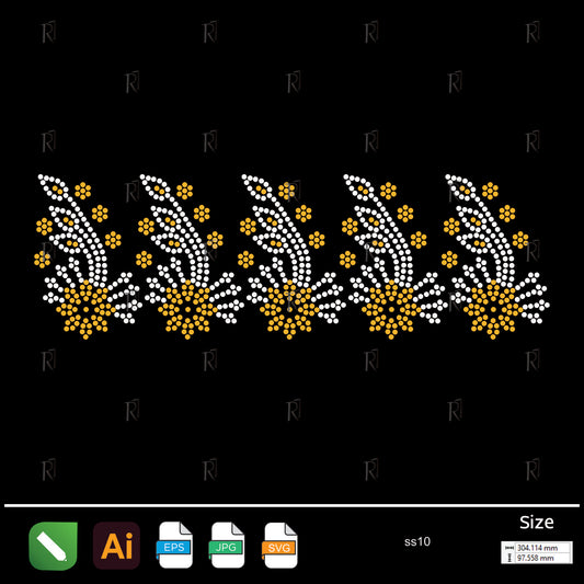 Golden Floral Spray Border Rhinestone – Premium Rhinestone Design by Rhinestone1
