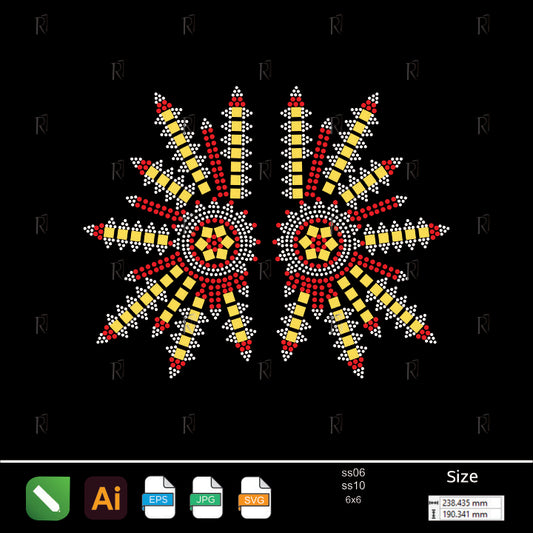 Twin Solar Bursts – Premium Rhinestone Design by Rhinestone1