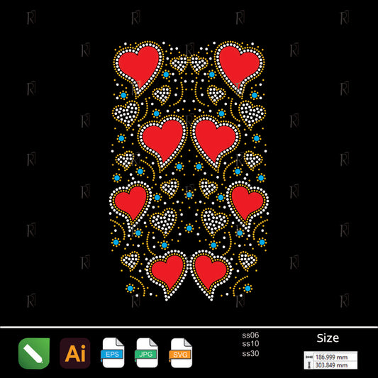 Romantic Hearts Rhinestone Pattern – Premium Rhinestone Design by Rhinestone1
