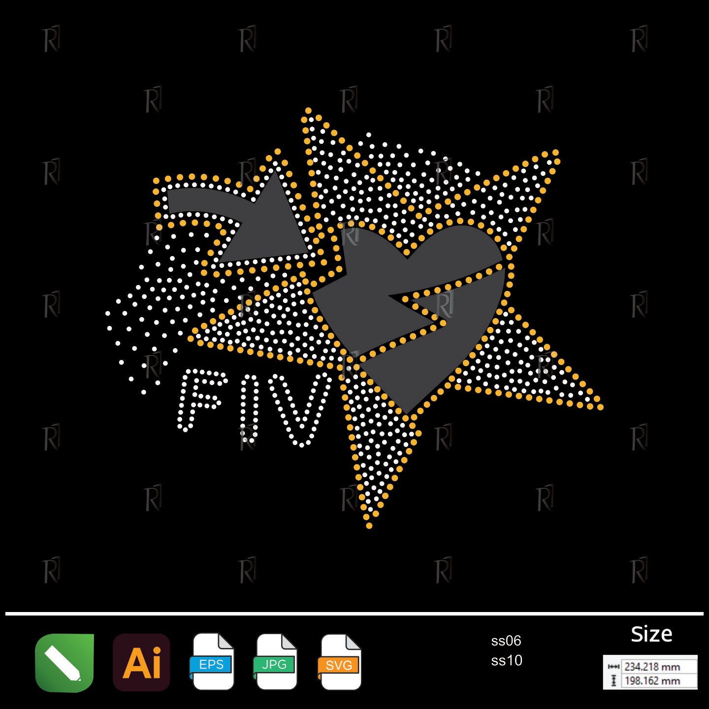 Arrow Star Heart FIV Rhinestone – Premium Rhinestone Design by Rhinestone1