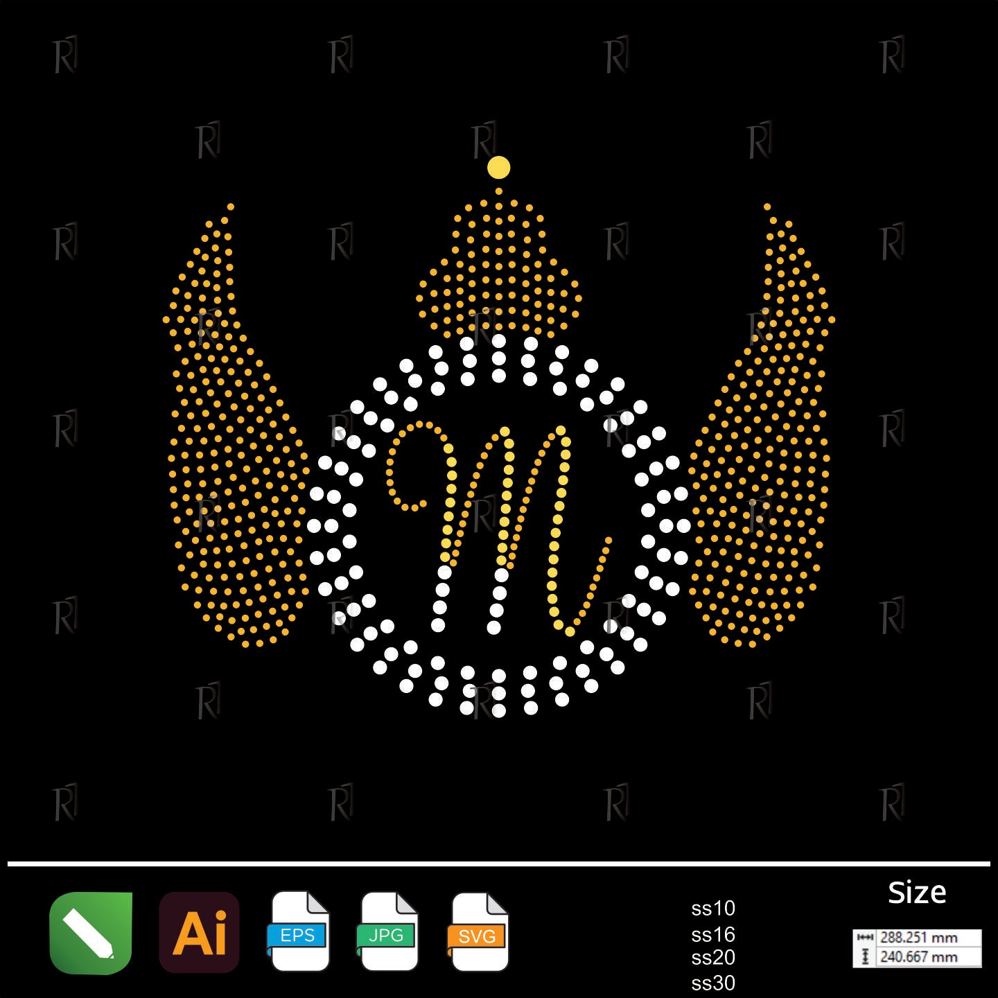 Royal M Crown Wings Rhinestone – Premium Rhinestone Design by Rhinestone1