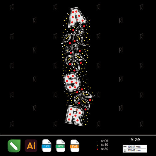 ASR Letters with Floral Vines – Premium Rhinestone Design by Rhinestone1