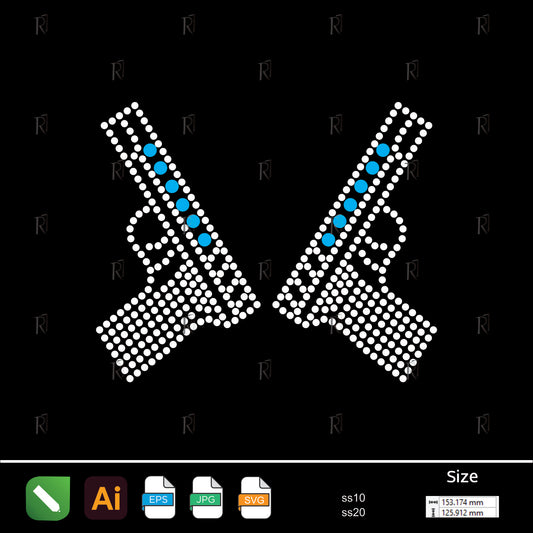 Twin Pistols Rhinestone – Premium Rhinestone Design by Rhinestone1