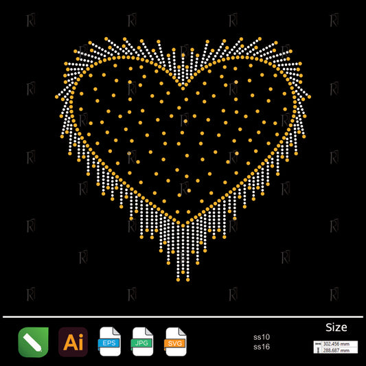 Fringed Sparkling Heart Rhinestone – Premium Rhinestone Design by Rhinestone1