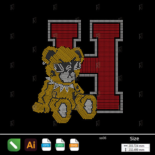 Varsity Bear H Rhinestone – Premium Rhinestone Design by Rhinestone1