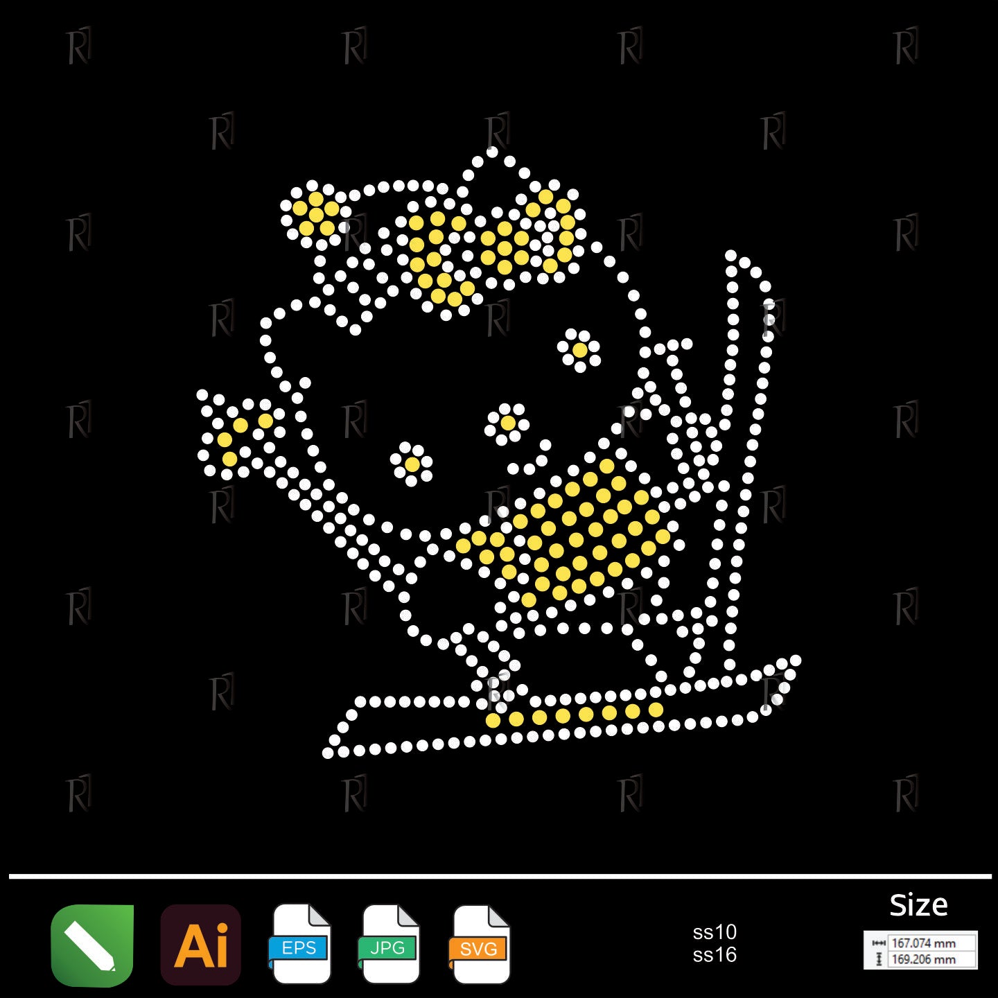 Cute Skiing Kitty Rhinestone – Premium Rhinestone Design by Rhinestone1