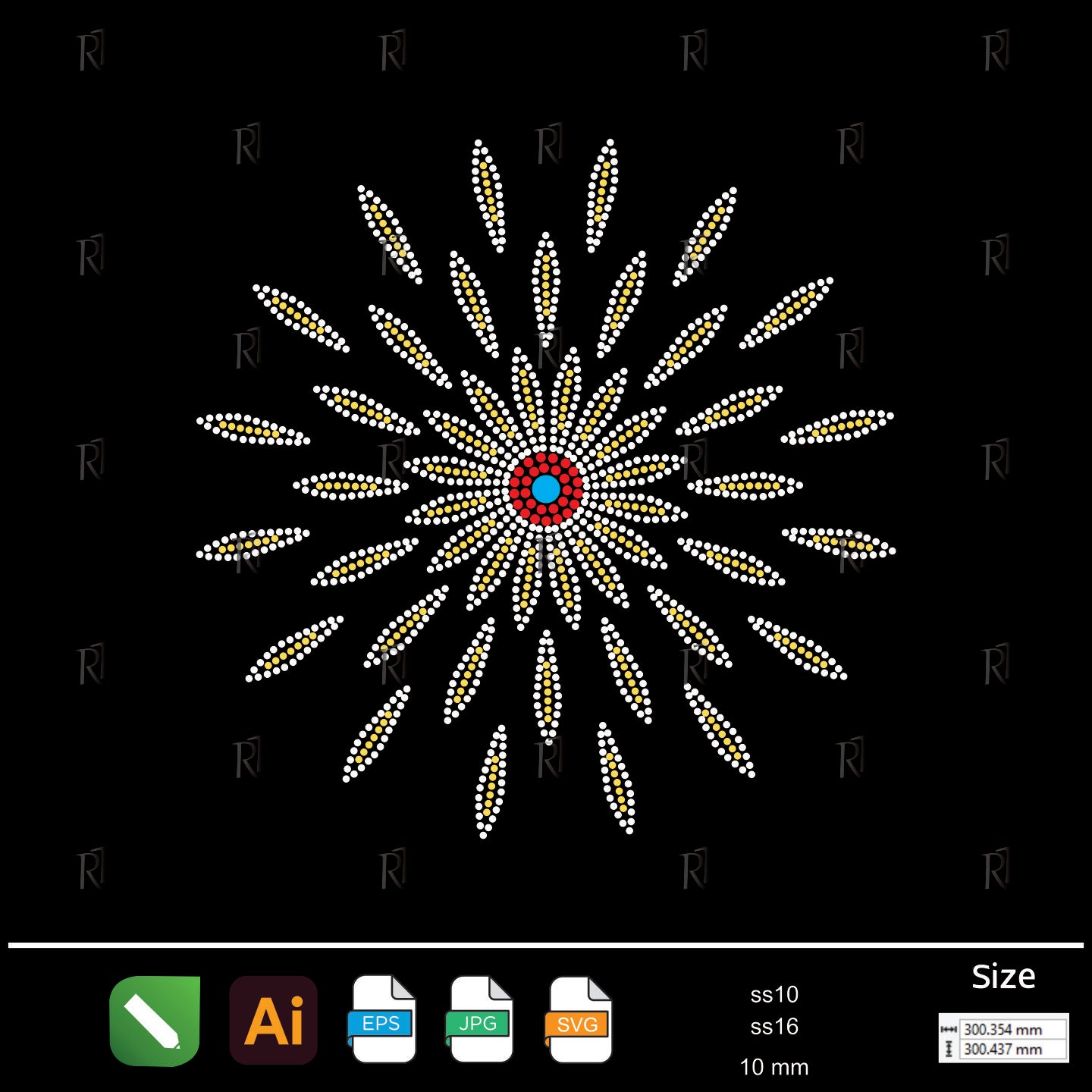 Radiant Sunburst Rhinestone Motif – Premium Rhinestone Design by Rhinestone1