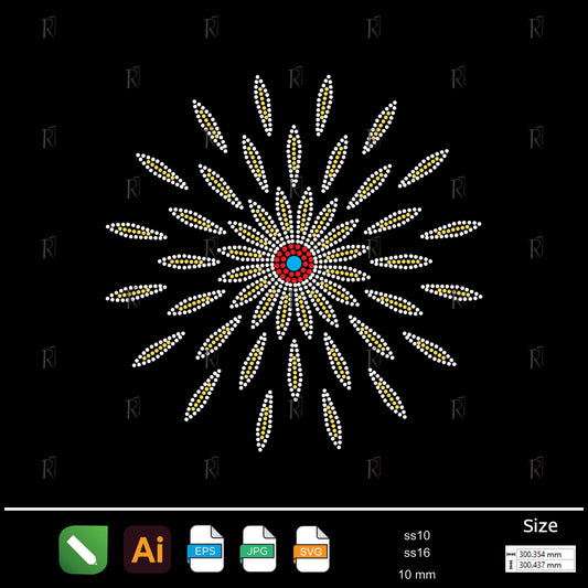 Radiant Sunburst Rhinestone Motif – Premium Rhinestone Design by Rhinestone1