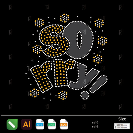 Comic Style Sorry Text Rhinestone – Premium Rhinestone Design by Rhinestone1
