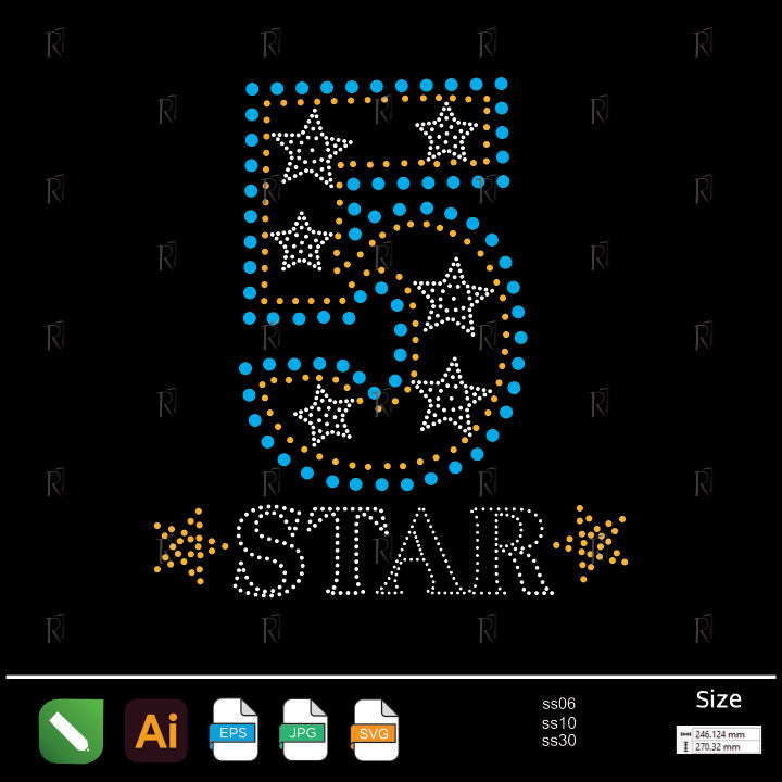 5 Star Text Rhinestone – Premium Rhinestone Design by Rhinestone1