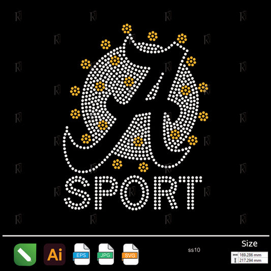 Sport Letter Floral Rhinestone – Premium Rhinestone Design by Rhinestone1