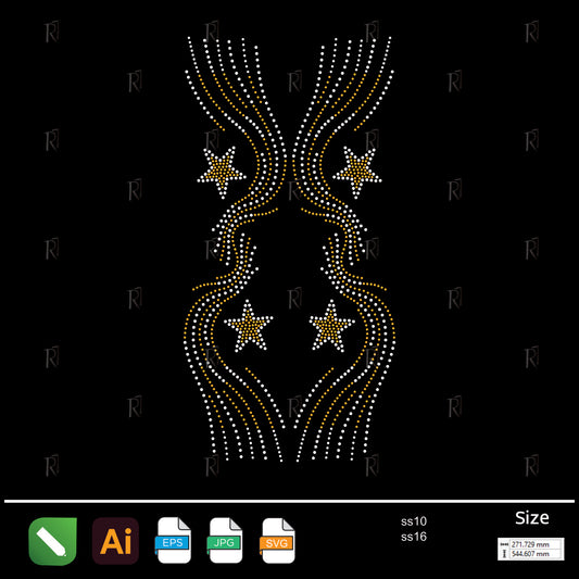 Twin Shooting Stars Rhinestone Pattern – Premium Rhinestone Design by Rhinestone1